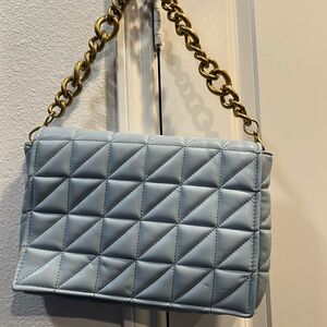 Zara Light Blue Quilted Shoulder Bag with Gold Chain